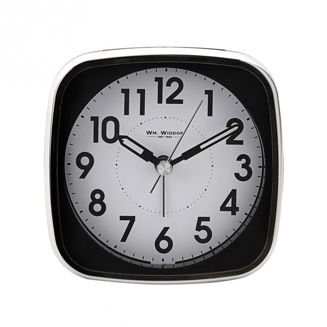 Wm.Widdop  Black & Silver Square Alarm Clock 9.6 x 5.1 x 9.4cm