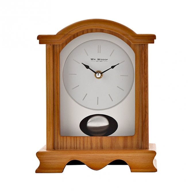 Wm.Widdop  Broken Arch Oak Effect Pendulum Mantel Clock 22 x 16.5 x 11.5cm