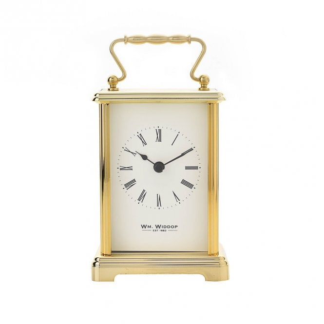 Wm.Widdop  White Dial Gold Tone Carriage Clock 16 x 9 x 6cm